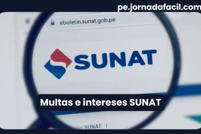 Multas e intereses SUNAT – logo de la Superintendencia Nacional de Administración Tributaria del Perú bajo lupa.